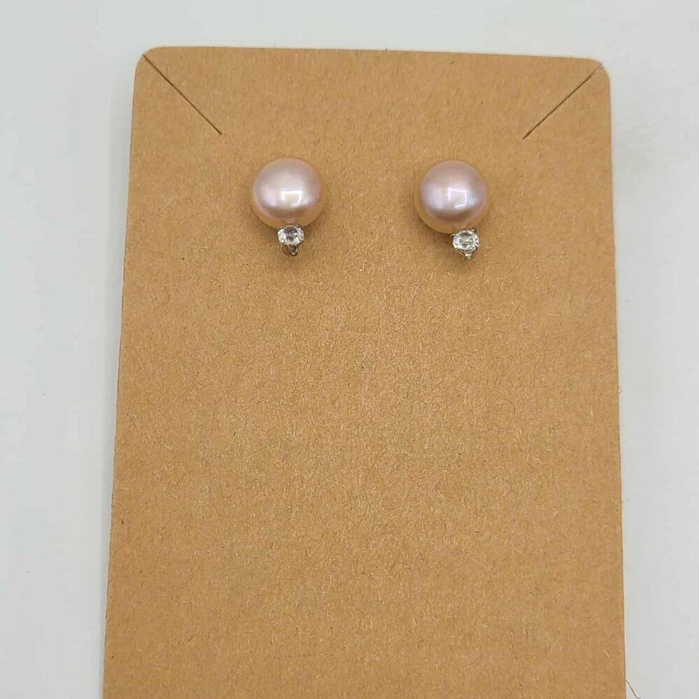 Source Unknown Pink Pearl and Diamond Stud Earrings - Picture 2 of 5